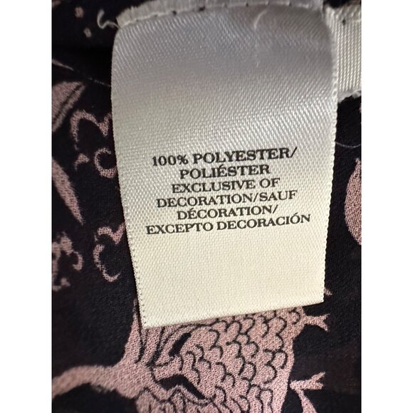 Ann Taylor Womens Black Pink Floral Blouse Large Long Sleeve Boho Peasant - Picture 10 of 11